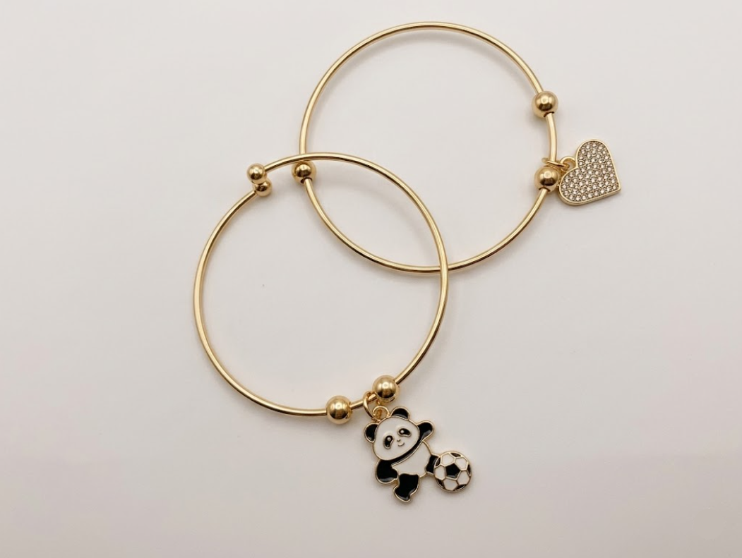 The Playful Striker Set – 18k Gold-Plated Panda Football & Crystal Heart Bangles