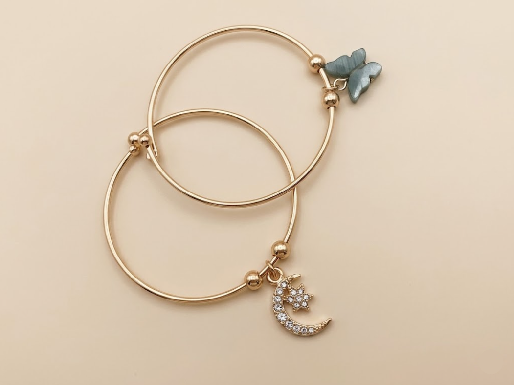 The Midnight Whimsy Set ā 18k Gold-Plated Celestial Moon & Jade Butterfly Bangles