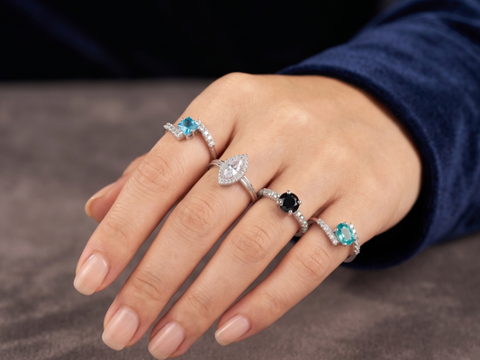 Celestial Gemstone Halo Ring Set – Sterling Silver Collection [Set of 4]