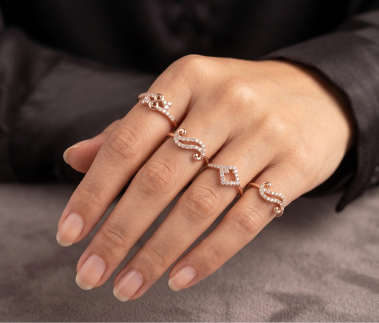 Empress Geometric Pavé Ring Set – Rose Gold Luxury Collection [Set of 4]