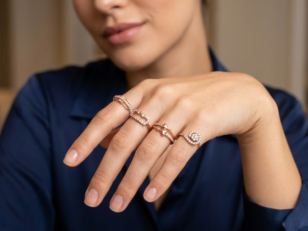 Empress Geometric Pavé Ring Set – Rose Gold Luxury Collection