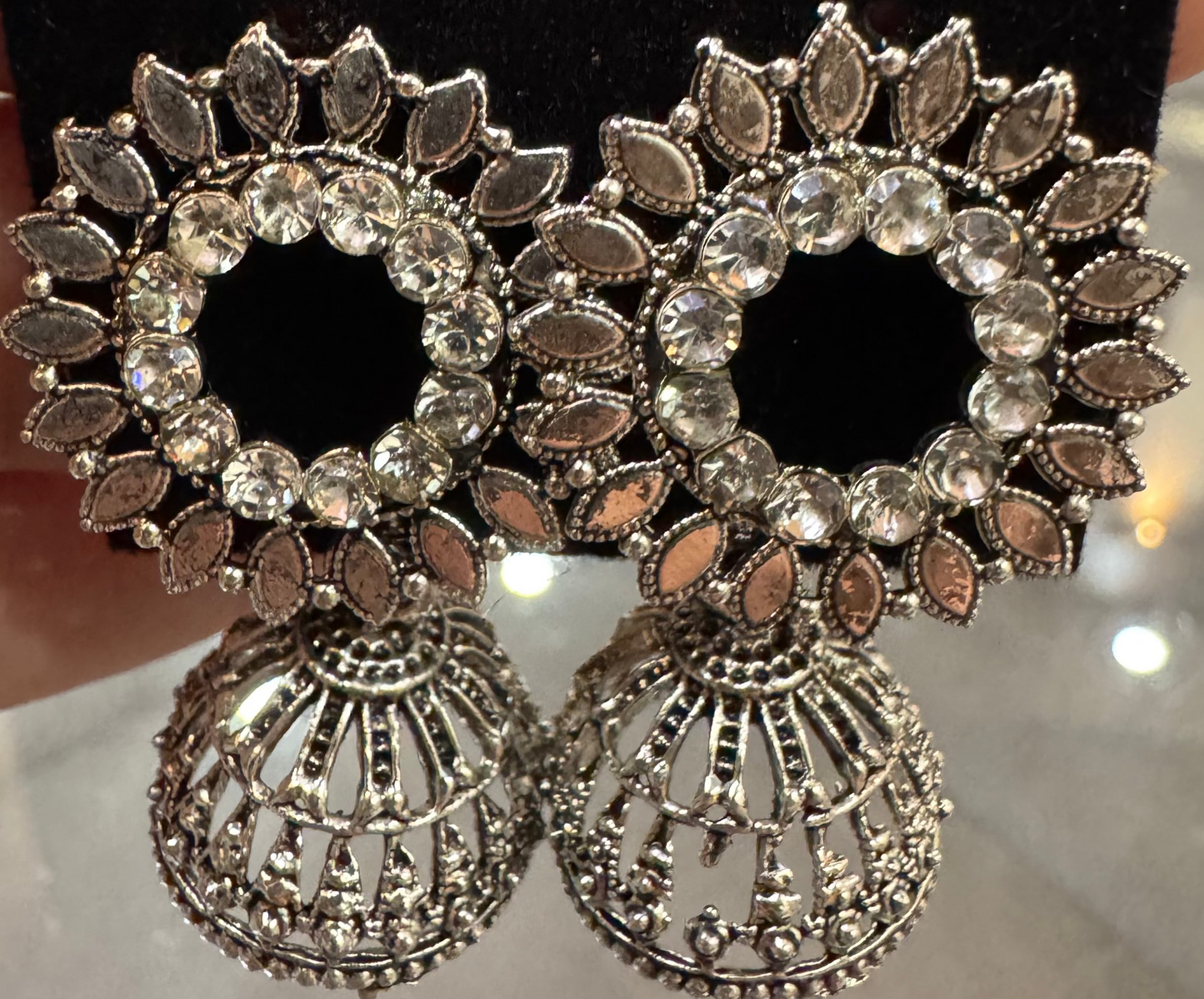 The Helios Blossom Jhumkas – Silver-Plated Sunflower Drop Earrings