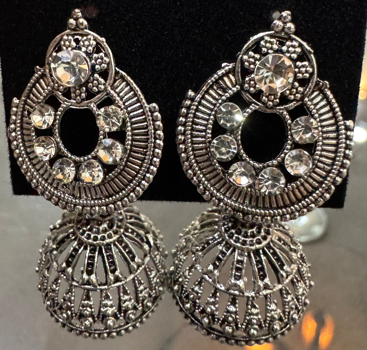 Solitaire Jhumka Earrings in Sterling Silver Plating