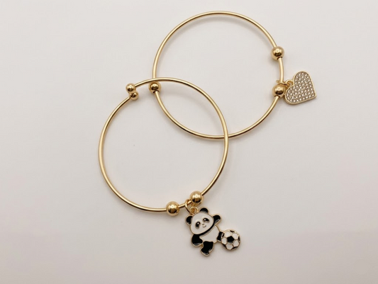 The Playful Striker Set – 18k Gold-Plated Panda Football & Crystal Heart Bangles