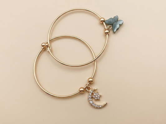 The Midnight Whimsy Set – 18k Gold-Plated Celestial Moon & Jade Butterfly Bangles