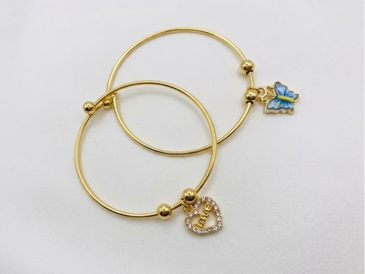 The Eternal Love Set – 18k Gold-Plated Scripted Heart & Azure Butterfly Bangles