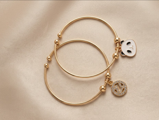 The Serene Spirit Set – 18k Gold-Plated Minimalist Panda & Pavé Peace Bangles