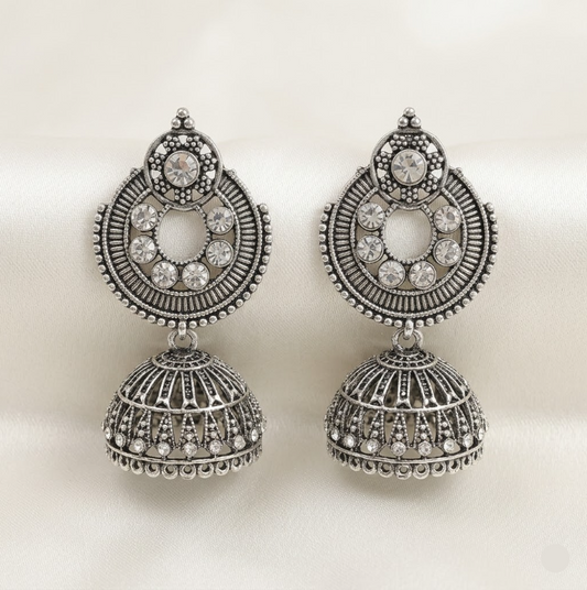 Solitaire Jhumka Earrings in Sterling Silver Plating
