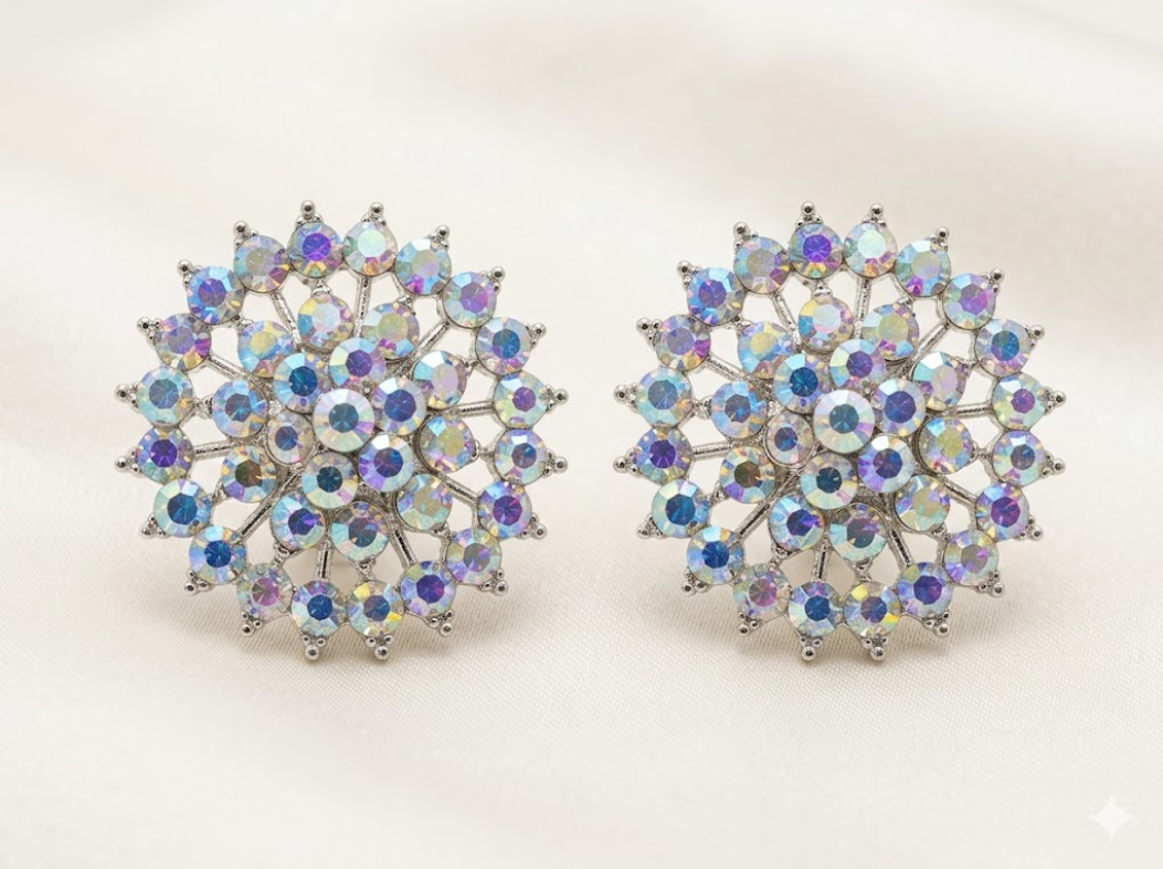 The Crescent Aura Chaandbalis – Shimmering Crystal Motif Statement Earrings