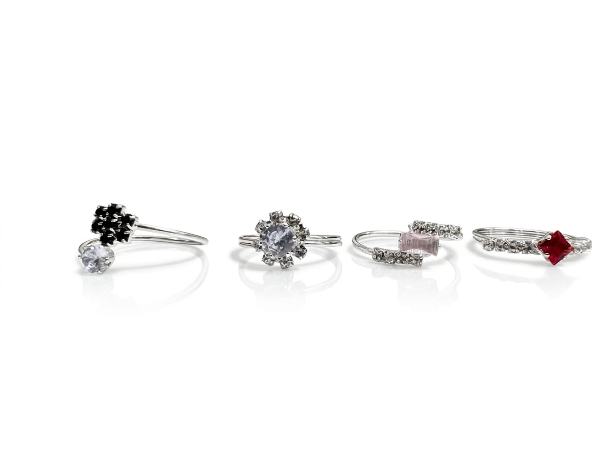 Midnight & Ocean Crystal Ring Set – Silver Plated Statement Collection [Set of 4]