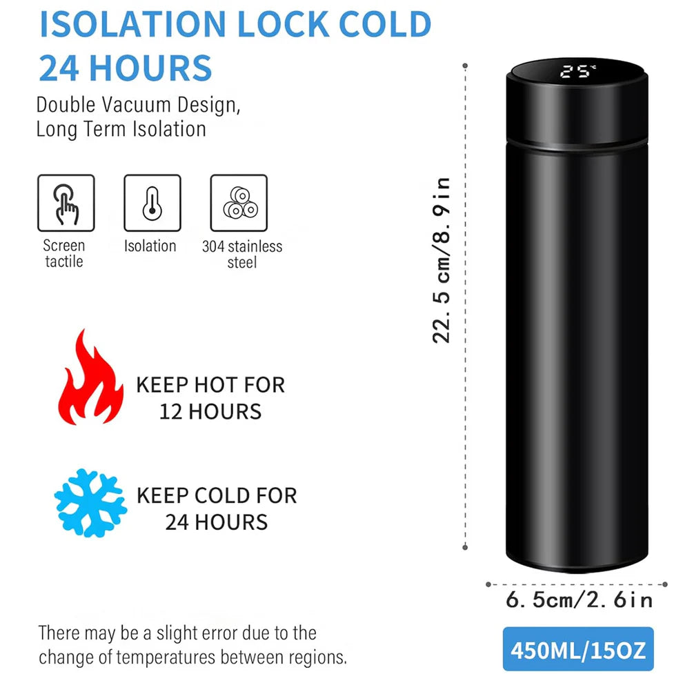 Smart LED Temperature Display Water Bottle (500ml - Matte Black)
