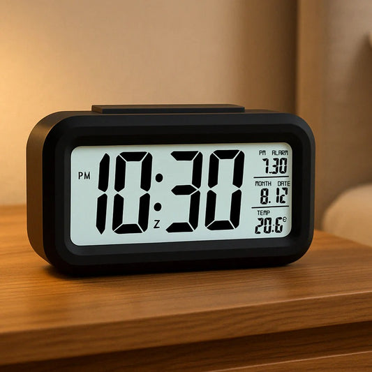 Modern Digital LCD Alarm Clock with Intelligent Smart Backlight