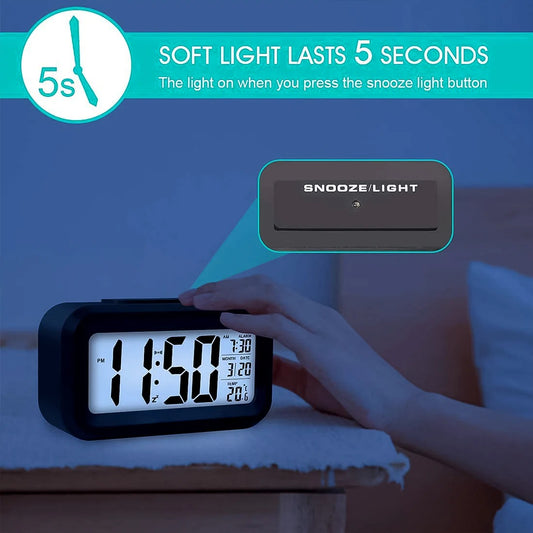 Modern Digital LCD Alarm Clock with Intelligent Smart Backlight